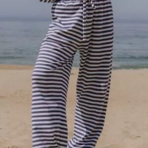 DAILY DRILLS Striped Navy and White Women's Pants